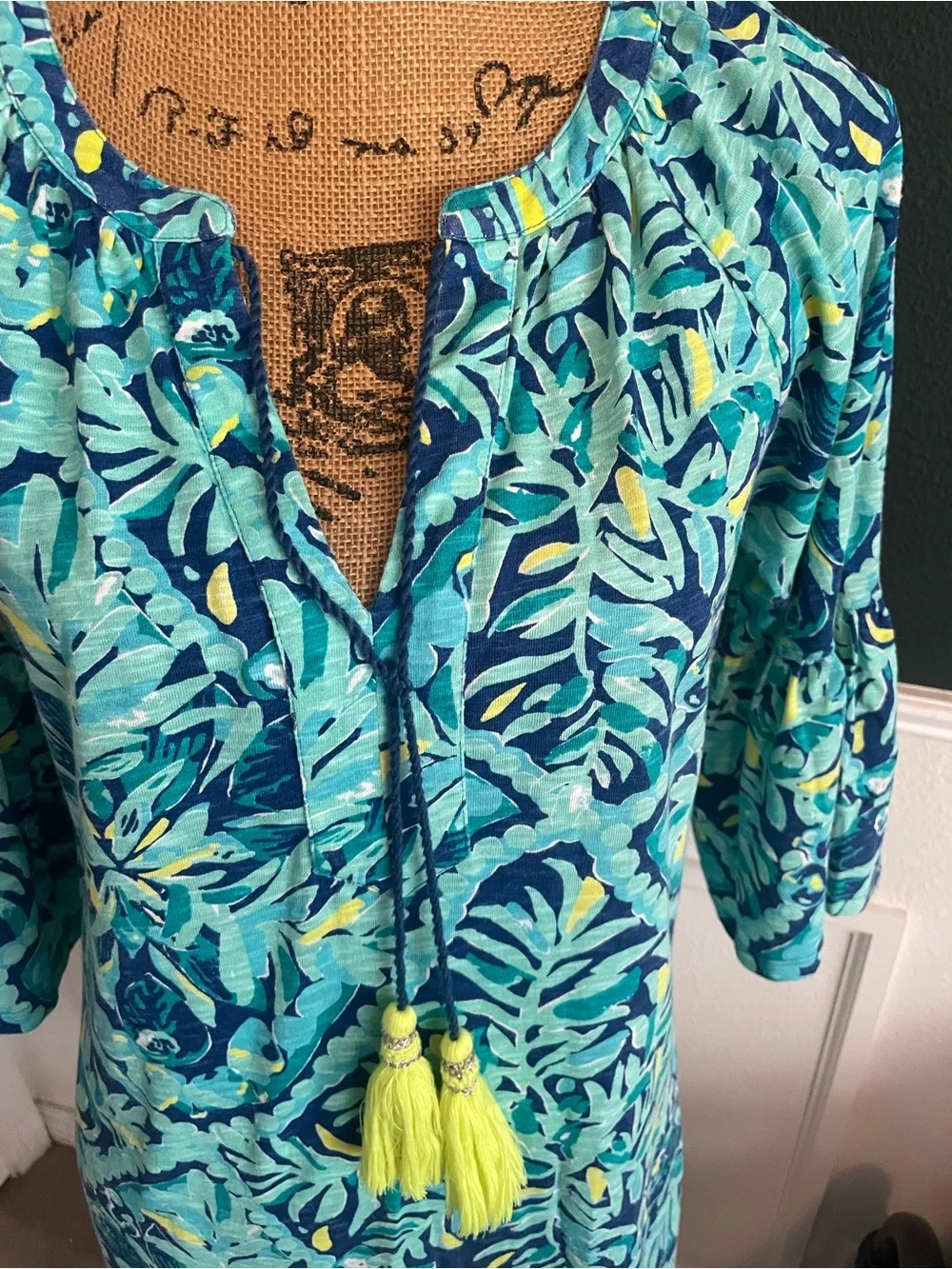 Lilly Pulitzer Dress Womens L Del Lago Tunic Tassel Indigo Midnight Cove